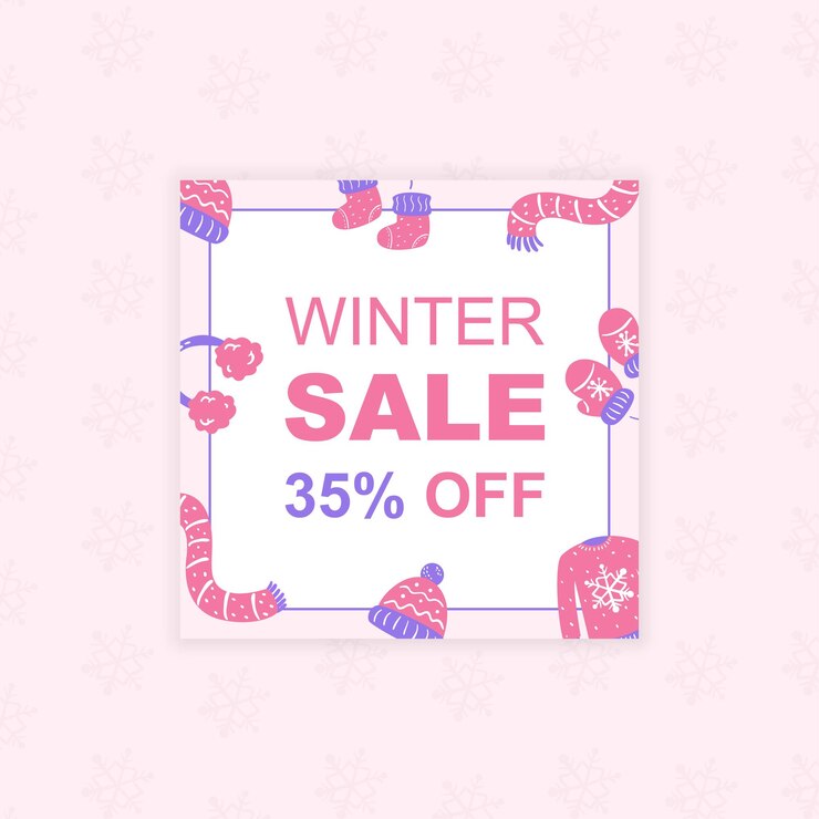 Cartel o pancarta vectorial de ventas de invierno con texto de descuento