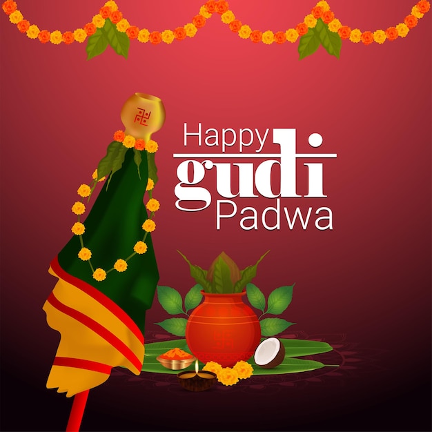 Cartel o tarjeta de felicitación realista creativa de gudi padwa