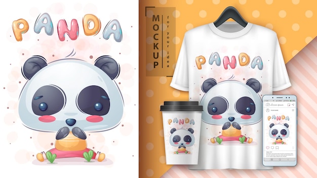 Vector cartel de oso feliz y merchandising