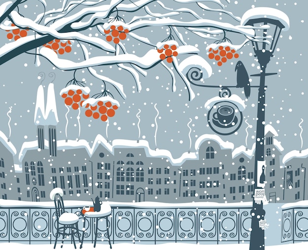 cartel con paisaje de invierno