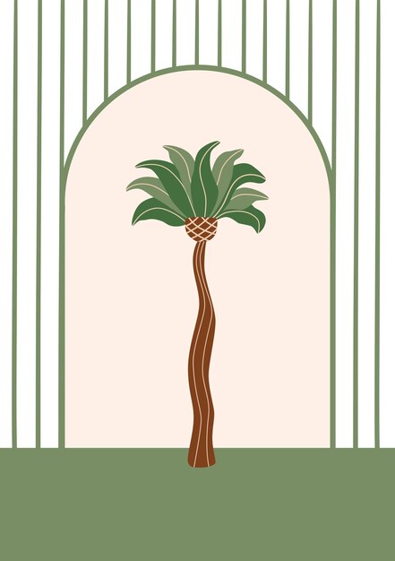 Vector cartel de palma tropical dibujado a mano enmarcado en una linda tarjeta vectorial de playa de verano