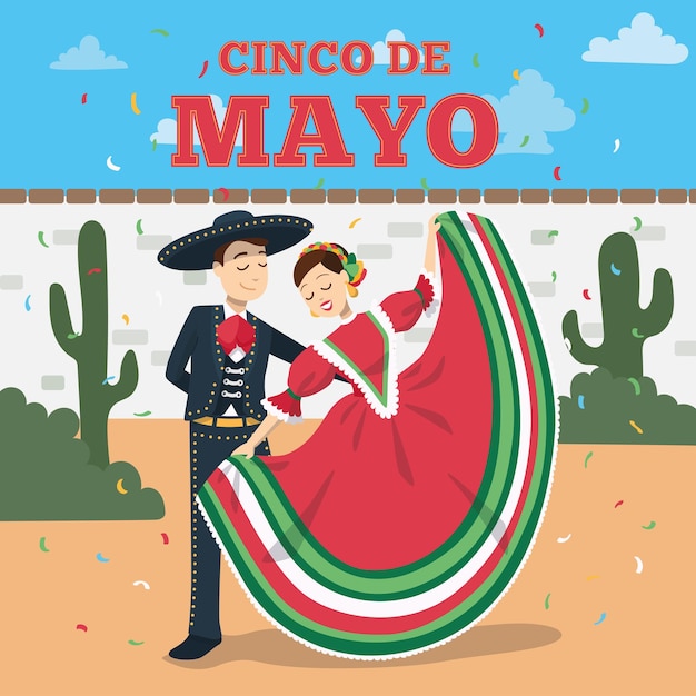 Cartel de pareja mexicana bailando cinco de mayo