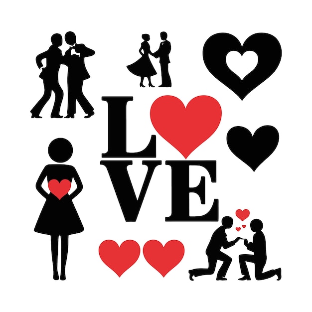 un cartel con una pareja y una pareja con corazones y las palabras amor amor