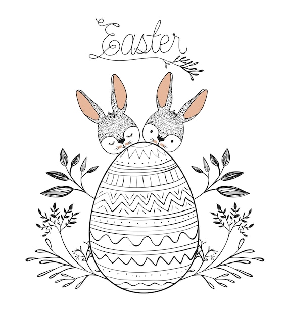 Cartel de Pascua con dos conejitos de Pascua