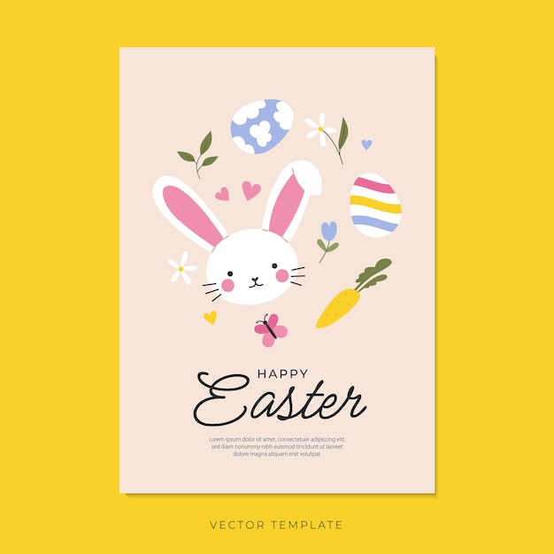 Cartel de Pascua con zanahoria y huevos de conejo