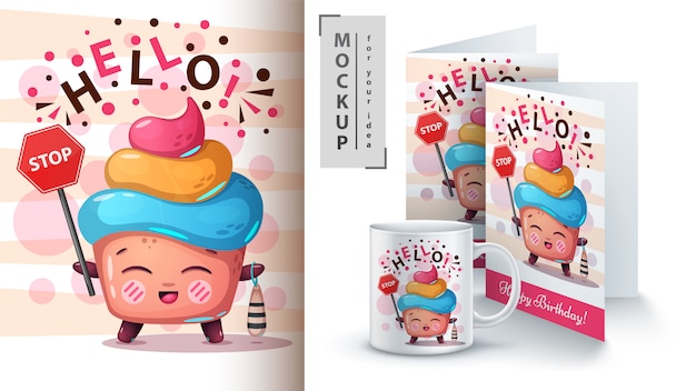 Cartel de pastel de policía y merchandising