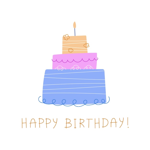 Cartel de pastel simple lindo feliz cumpleaños aislado en ilustración de vector de fondo blanco