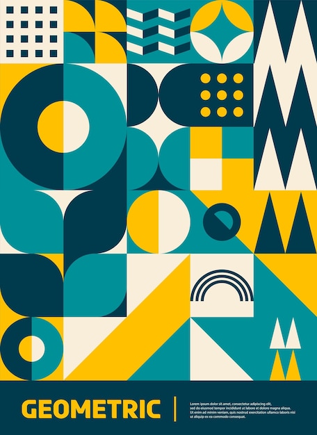 Cartel de patrón geométrico moderno de color turquesa amarillo