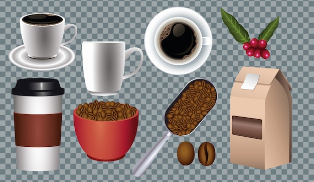 Cartel de la pausa para el café con los iconos de diseño de ilustración de vector de fondo a cuadros