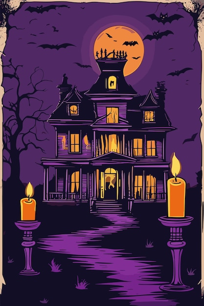 Cartel de pegatina de ilustración de vector de castillo de calabazas de miedo de Halloween