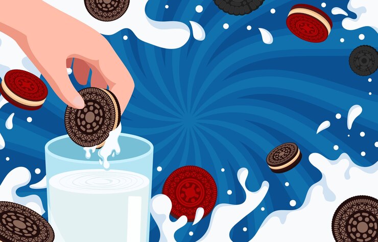 Vector un cartel de una persona vertiendo leche en un vaso con galletas y leche