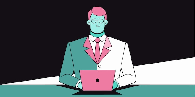 un cartel de personas trabajando con una computadora y un gráfico en él