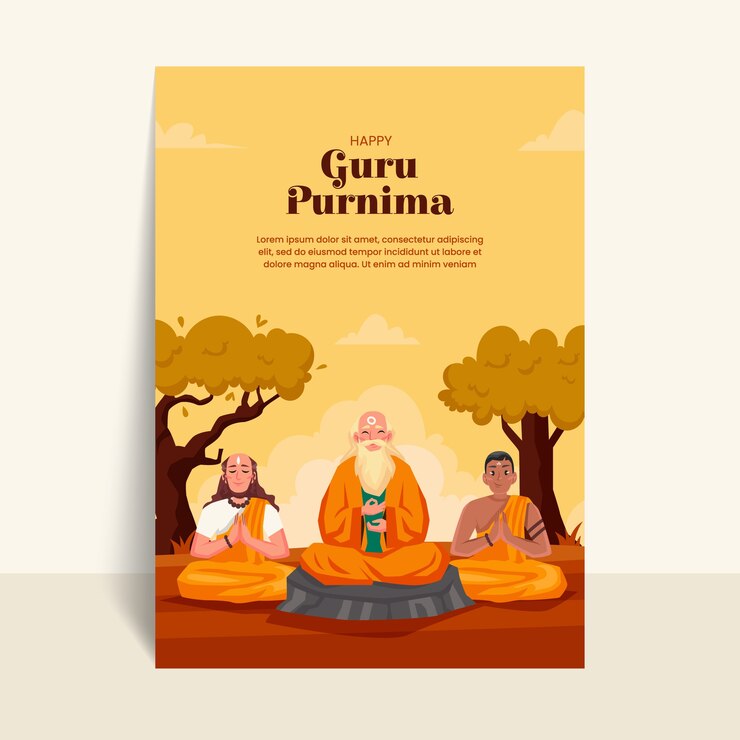 Vector un cartel plano de guru purnima dibujado a mano