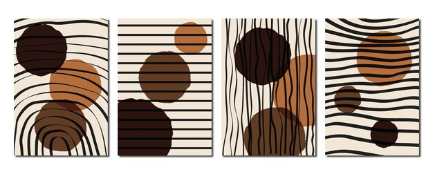 Cartel plano vectorial Ilustración minimalista con círculos, líneas y tonos marrones Diseño de estilo vintage para cartel o folleto de decoración de pared x9xA