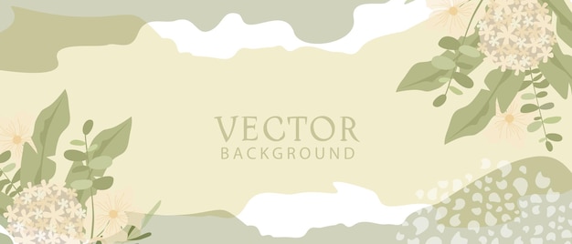 Cartel de plantilla de banner abstracto de vector de moda con elementos florales y plantas fondo de vector para diseño de banner o cartel fondo floral primavera y verano