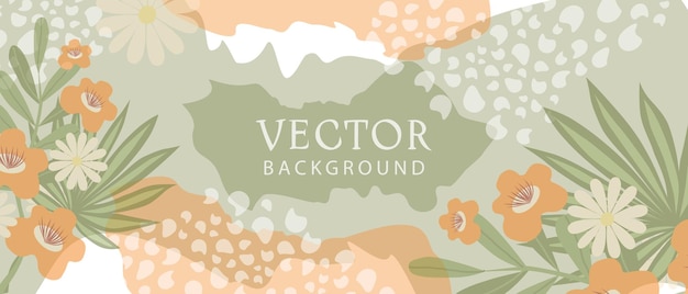 Cartel de plantilla de banner abstracto de vector de moda con elementos florales y plantas Fondo de vector para diseño de banner o cartel fondo floral primavera y verano