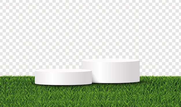 Vector cartel y podio y hierba verde con ilustración vectorial de malla gradiente