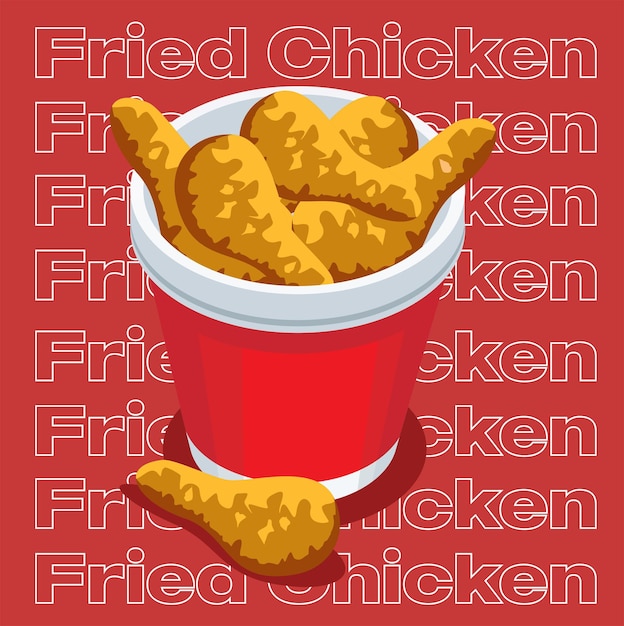 Vector un cartel de pollo frito con una taza roja de pollo.