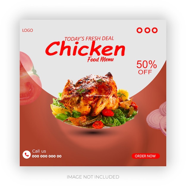 un cartel para pollo con una imagen de un pollo en él