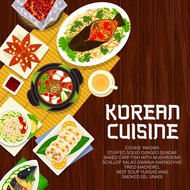 Cartel de portada de menú de cocina asiática de Corea de comida coreana