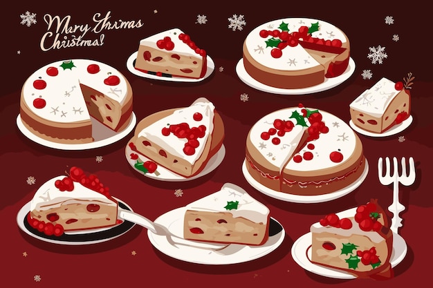 Vector un cartel de postres de navidad con una imagen de un pastel de navidad en él.