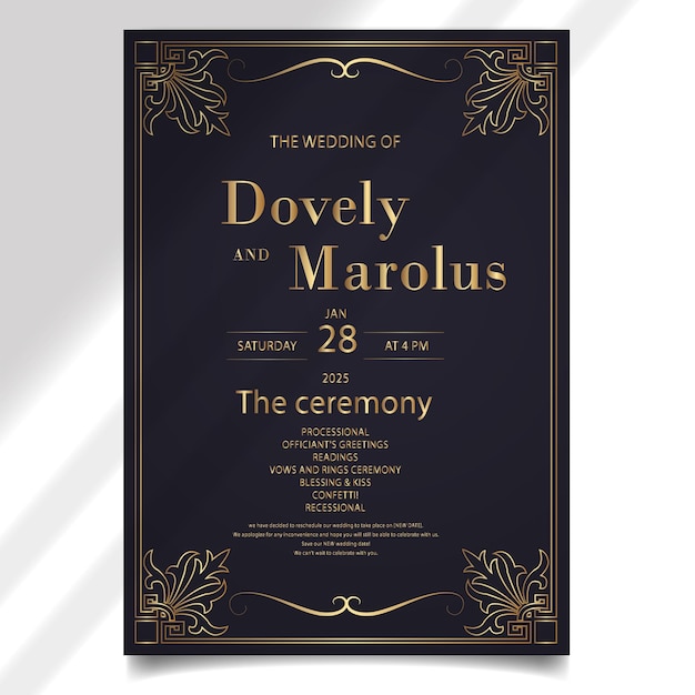 un cartel para la presentación del evento y el aniversario de la boda