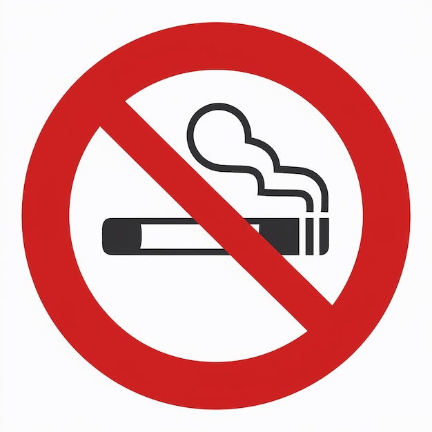 un cartel de prohibición de fumar con un círculo rojo y un cartel contra el tabaquismo