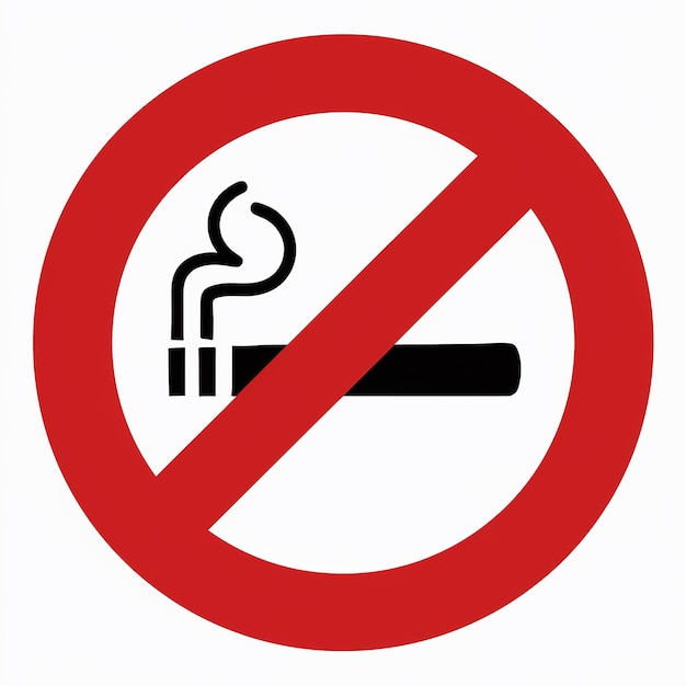 un cartel de prohibición de fumar con un círculo rojo y un cartel contra el tabaquismo