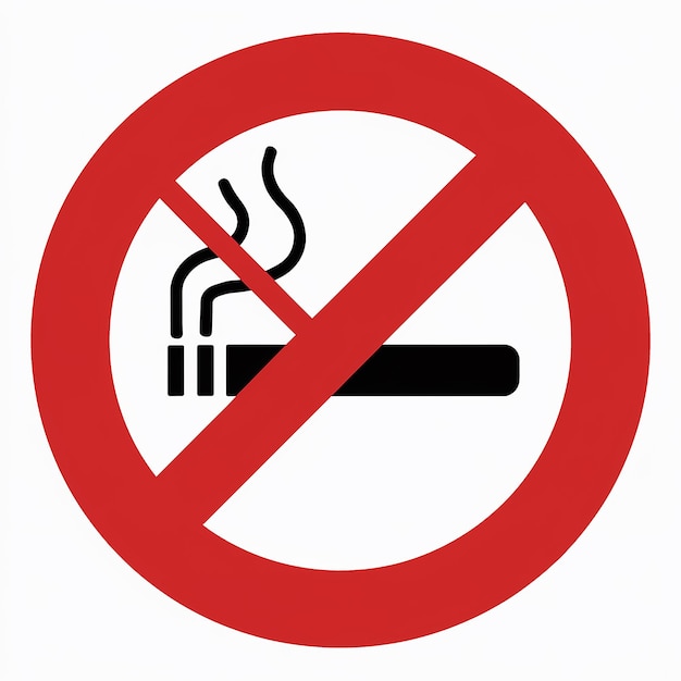 un cartel de prohibición de fumar se muestra con un círculo rojo