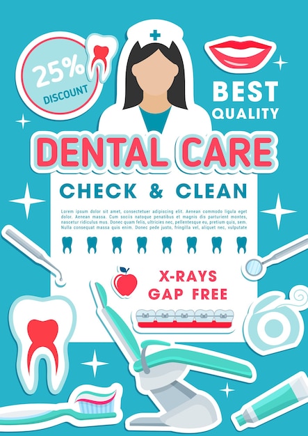 Cartel de promoción de oferta de descuento de clínica dental.