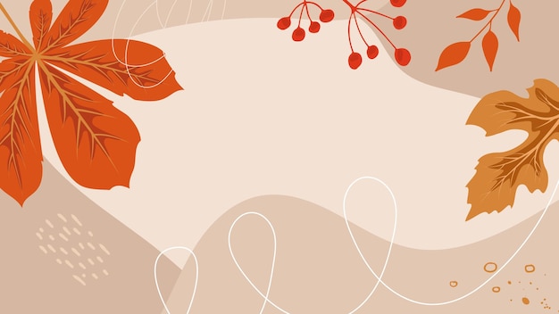 Cartel promocional digital de venta de otoño con hojas de otoño, bayas y formas abstractas