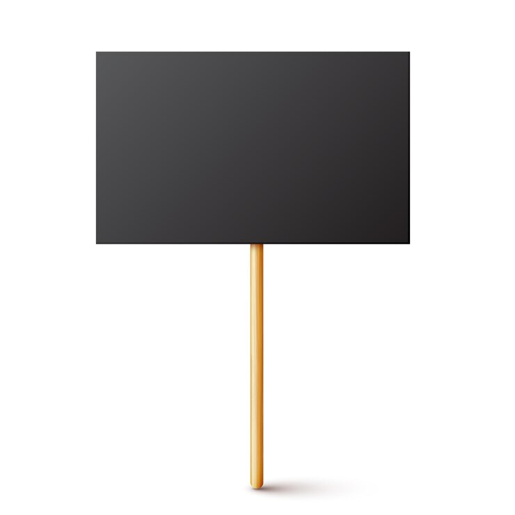 Vector cartel de protesta negro en blanco con soporte de madera banner de demostración vectorial realista maqueta de cartel de cartón de acción de huelga