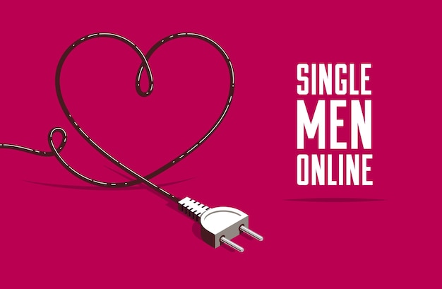 Cartel de publicidad de sitio de citas o ilustración de concepto de vector de banner con enchufe, amor por internet, citas en línea.