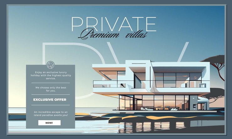Cartel publicitario para el alquiler de villas y apartamentos