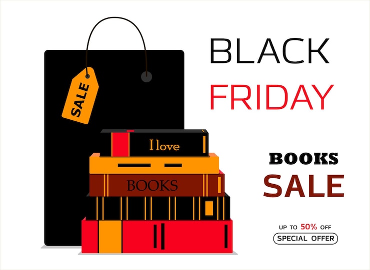 Vector cartel publicitario para black friday una tienda que vende libros revistas