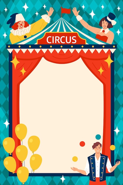 Vector cartel publicitario de circo con malabarista y globos de aire ilustración vectorial