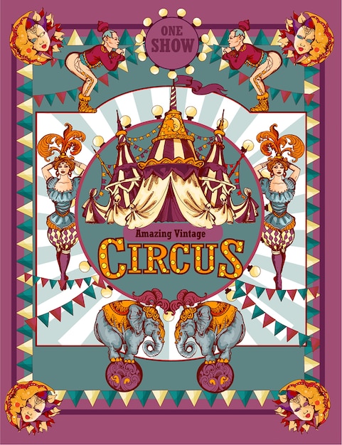 Cartel publicitario de circo vintage