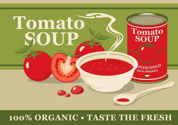 Vector cartel publicitario de sopa de tomate