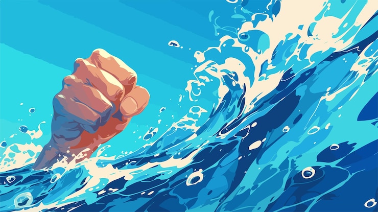 Vector un cartel de un puño levantado en el agua