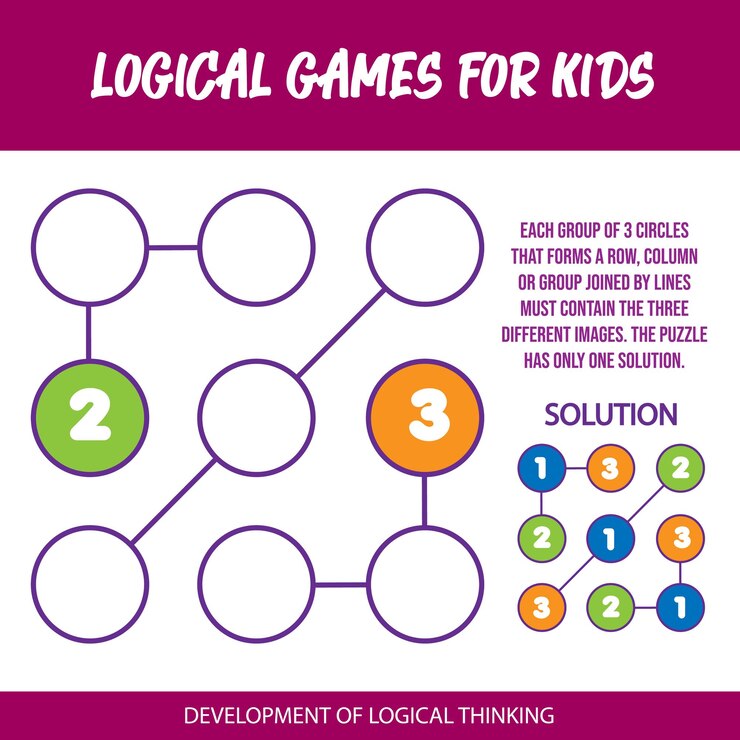 Vector un cartel que dice "juegos de lógica para niños".