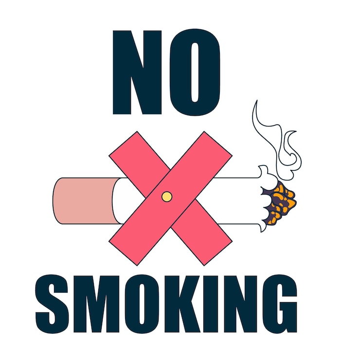 Vector un cartel que dice que no se fuma y tiene una cruz en él