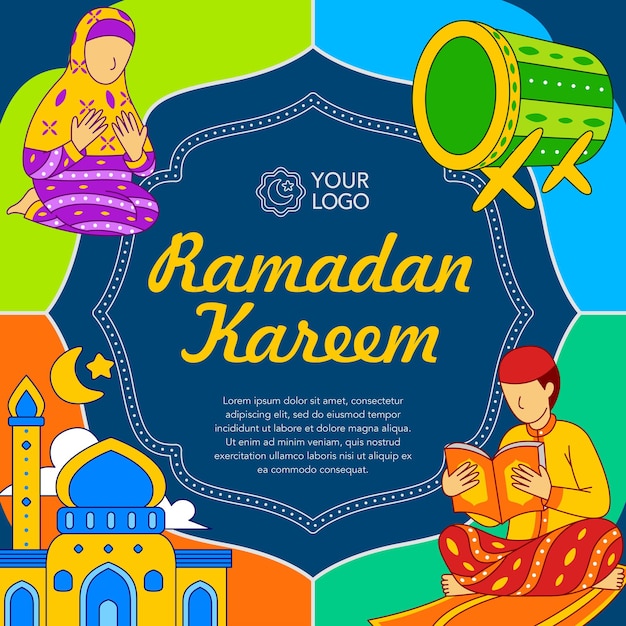 Vector cartel de ramadan kareem en estilo de diseño plano