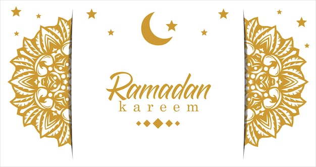 Un cartel para ramadan kareem con estrellas doradas y una luna creciente.