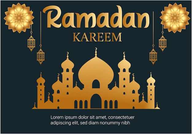 Un cartel para ramadan kareem con un fondo dorado.