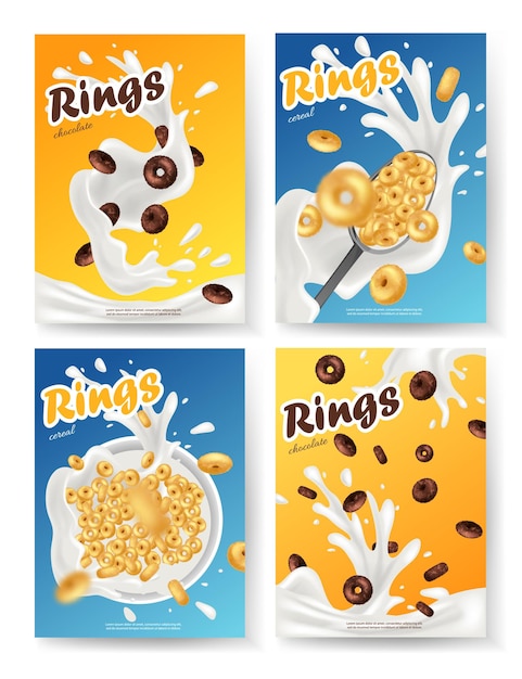 Cartel realista de cereales para el desayuno con anillos concepto aislado de desayuno saludable d cereal de anillo