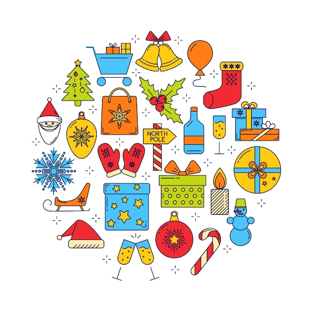 Cartel redondo de Navidad y año nuevo.