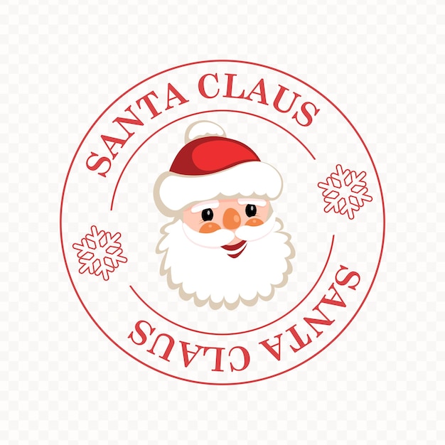 Cartel redondo de Navidad con una silueta de una linda cara de Papá Noel con copos de nieve y texto