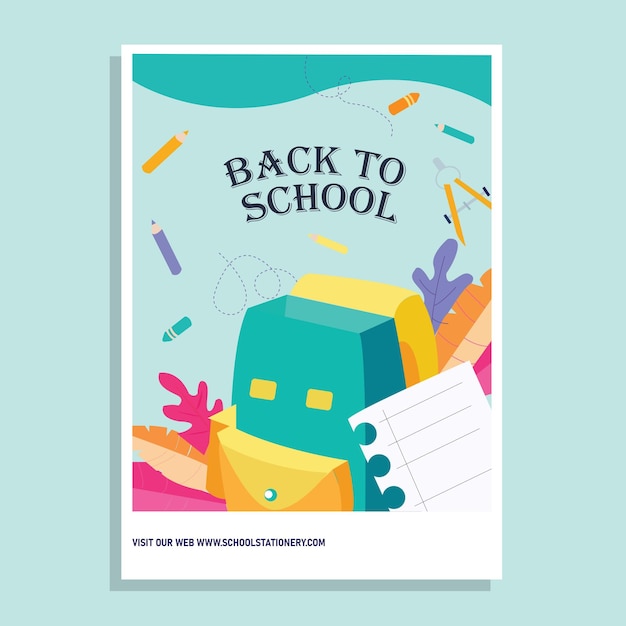 Cartel de regreso a la escuela Coloridas ilustraciones dibujadas a mano con útiles escolares en estilo garabato Educ