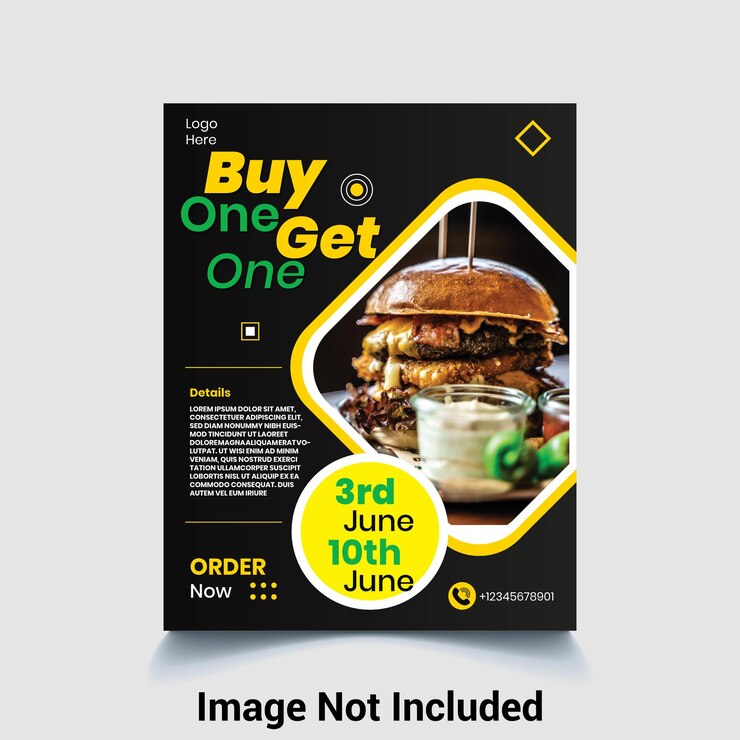 Un cartel para un restaurante de hamburguesas y hamburguesas llamado compre uno y llévese uno.