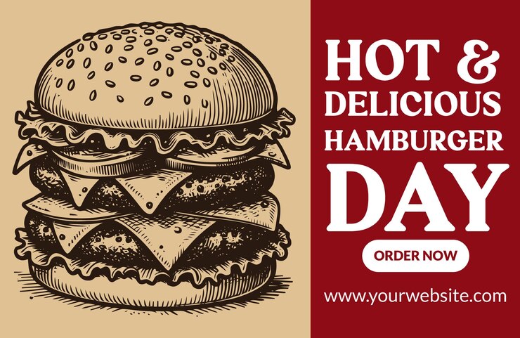 Vector un cartel para un restaurante llamado perritos calientes con una imagen de una hamburguesa en él